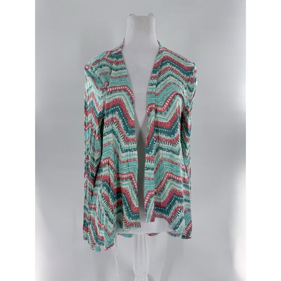 Shiela Rose Cardigan Sweater Sz L Chevron Colorful Artsy Fun Shawl Throw NWT - Picture 1 of 14